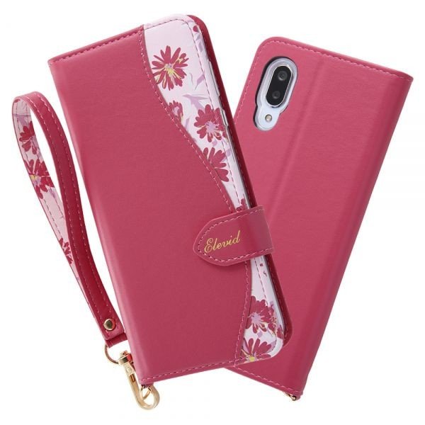 ray-out AQUOS sense3 plus 手帳レザー 花柄 ハンドストラップ付 レッド